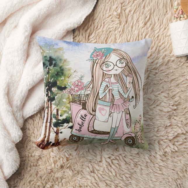 Hübscher Girl-Boss auf Scooter Personalisierter Na Kissen (Decke)