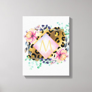 Hübscher Girl Leopard Print Gold Pink Mit Monogram Leinwanddruck
