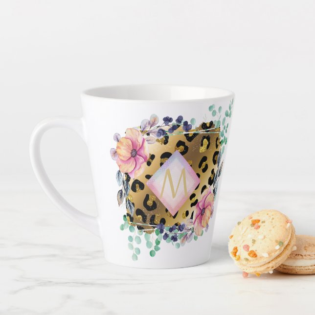 Hübscher Girl Leopard Print Gold Pink Mit Monogram Milchtasse (Beispiel)