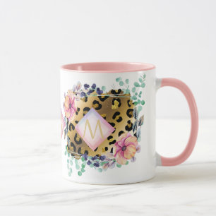 Hübscher Girl Leopard Print Gold Pink Mit Monogram Tasse