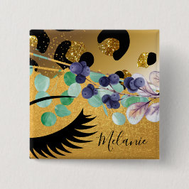 Hübscher Girly Glitzer Gold Animal Print, Glam Button