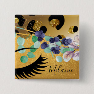 Hübscher Girly Glitzer Gold Animal Print, Glam Button