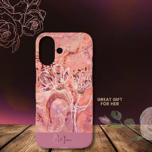 Hübscher Girly Lachs Rosa Blume Marmor iPhone 16 Hülle