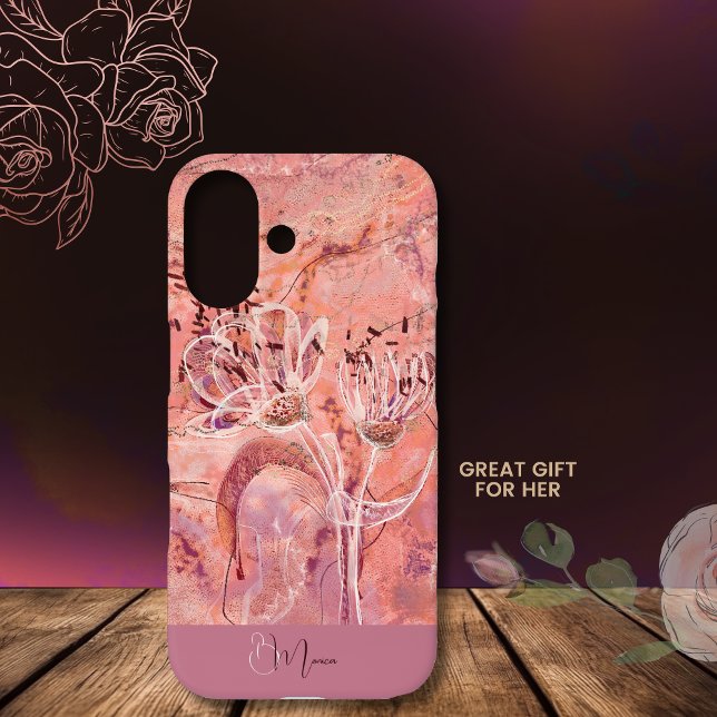 Hübscher Girly Lachs Rosa Blume Marmor Case-Mate iPhone Hülle (Pretty Girly Salmon Pink Flowers Marble Case-Mate iPhone Case)