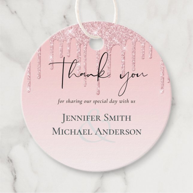 Hübscher Girly Wedding Dripping Glitzer Rosa Geschenkanhänger (Vorderseite)