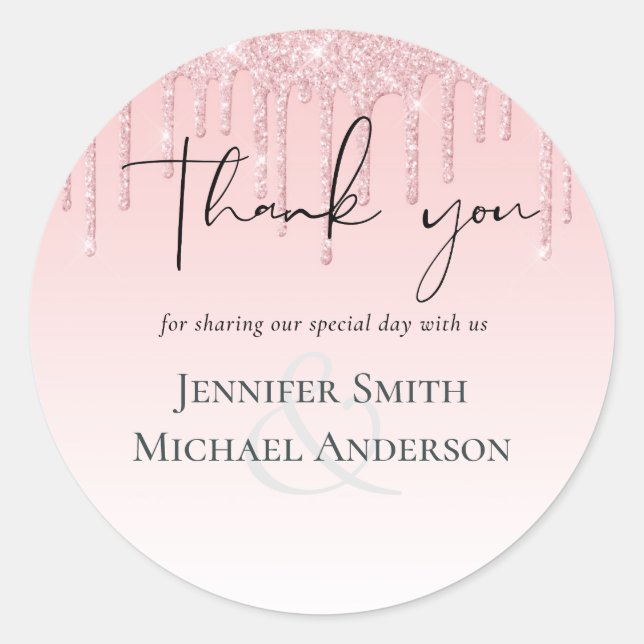 Hübscher Girly Wedding Dripping Glitzer Rosa Runder Aufkleber (Vorderseite)