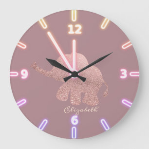 Hübscher Glitter-Roségold-Elefant - Personalisiert Große Wanduhr