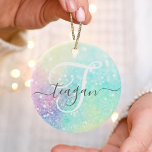 Hübscher Glitzer Holographic Iridescent Girl Keramik Ornament<br><div class="desc">Ein trendiger,  hübscher,  schicker Glitzer-Hintergrund in schönen Pastellfarben. Sie können einfach mit Ihrem eigenen Monogramm und/oder Namen personalisieren.</div>