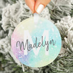 Hübscher Glitzer Holographic Iridescent Girl Ornament<br><div class="desc">Ein trendiger,  hübscher,  schicker Glitzer-Hintergrund in schönen Pastellfarben. Sie können einfach mit Ihrem eigenen Monogramm und/oder Namen personalisieren.</div>