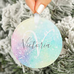 Hübscher Glitzer Holographic Iridescent Girl Ornament<br><div class="desc">Ein trendiger,  hübscher,  schicker Glitzer-Hintergrund in schönen Pastellfarben. Sie können einfach mit Ihrem eigenen Monogramm und/oder Namen personalisieren.</div>