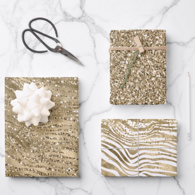 Hübscher Glitzer Zebra Print Sparkon Geschenkpapier Set (Vorderseite)