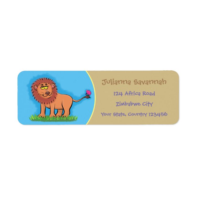 Hübscher, glücklicher Löwe mit Schmetterling-Carto (Vorne)