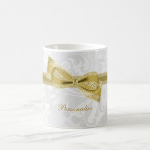 Hübscher GoldImitat-Bogen u. Band u. Damast Kaffeetasse