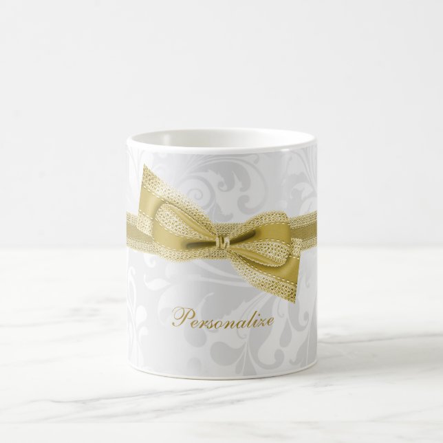 Hübscher GoldImitat-Bogen u. Band u. Damast Kaffeetasse (Mittel)