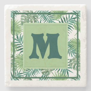 Hübscher grüner Fern-Monogramm-M-Marmor-Stein-Un Steinuntersetzer