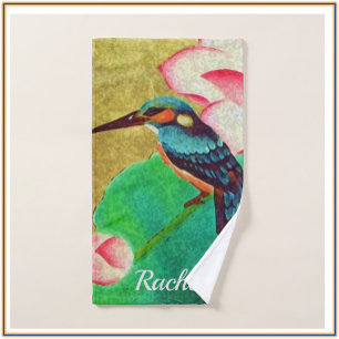 Hübscher Grüner Vogel und Blume Handtuch