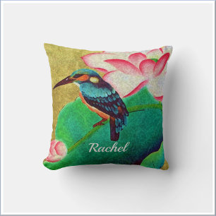 Hübscher Grüner Vogel und Blume Kissen