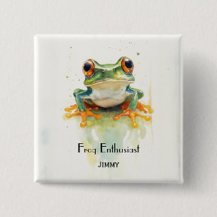 Hübscher grüner Wasserfarb-Laubfrosch, individuell Button