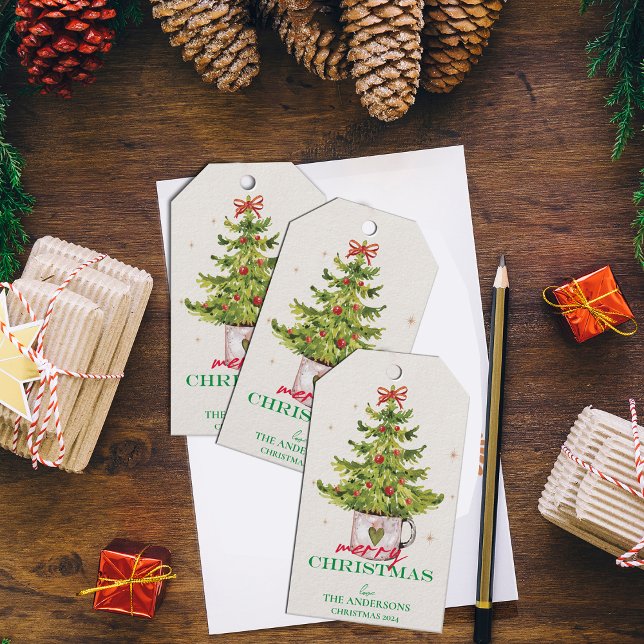 Hübscher Grüner Weihnachtsbaum in Pot Holiday Gefa Geschenkanhänger (Pretty Green Christmas Tree In Pot Holiday Favor Gift Tags)