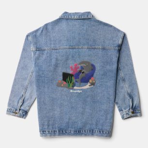 Hübscher Hai beim Fernsehen Cartoon Jeansjacke