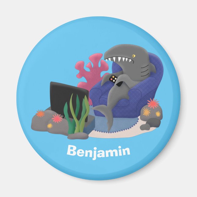 Hübscher Hai beim Fernsehen Cartoon Magnet (Vorne)