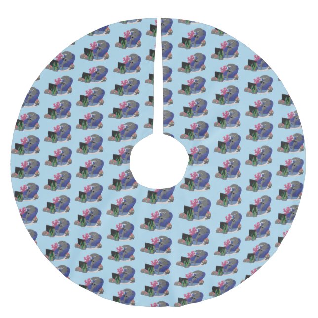 Hübscher Hai beim Fernsehen Cartoon Polyester Weihnachtsbaumdecke (Vorderseite)