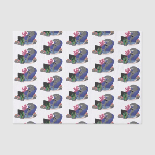 Hübscher Hai beim Fernsehen Cartoon Seidenpapier (Vorderseite)