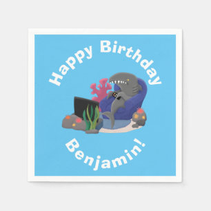 Hübscher Hai beim Fernsehen Cartoon Serviette