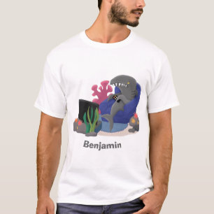 Hübscher Hai beim Fernsehen Cartoon T-Shirt