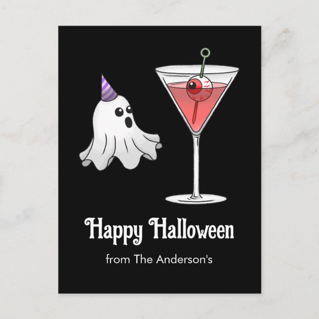 Hübscher Halloween Ghost & Creepy Cocktail Feiertagspostkarte (Vorderseite)