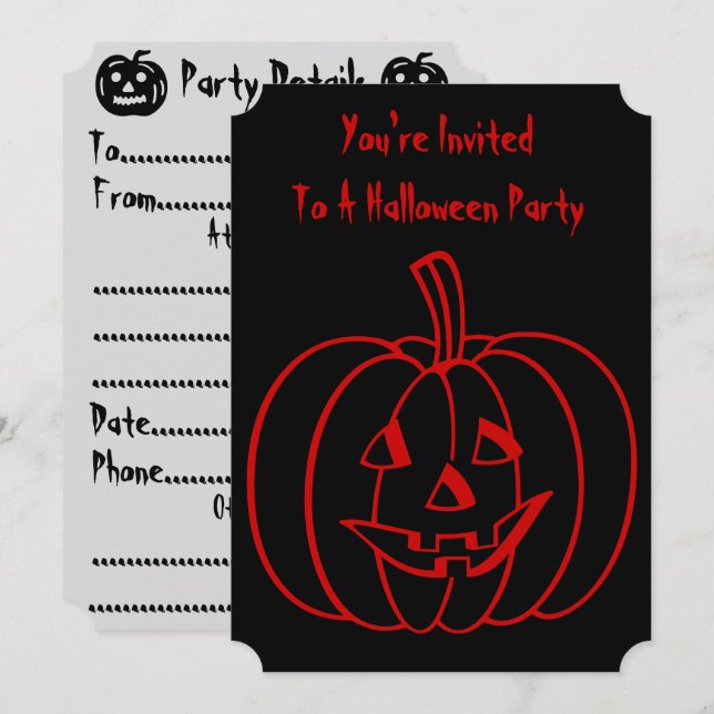 Hübscher Halloween Kürbis mit ausgeschnittenem Ges Einladung (Vorne/Hinten)