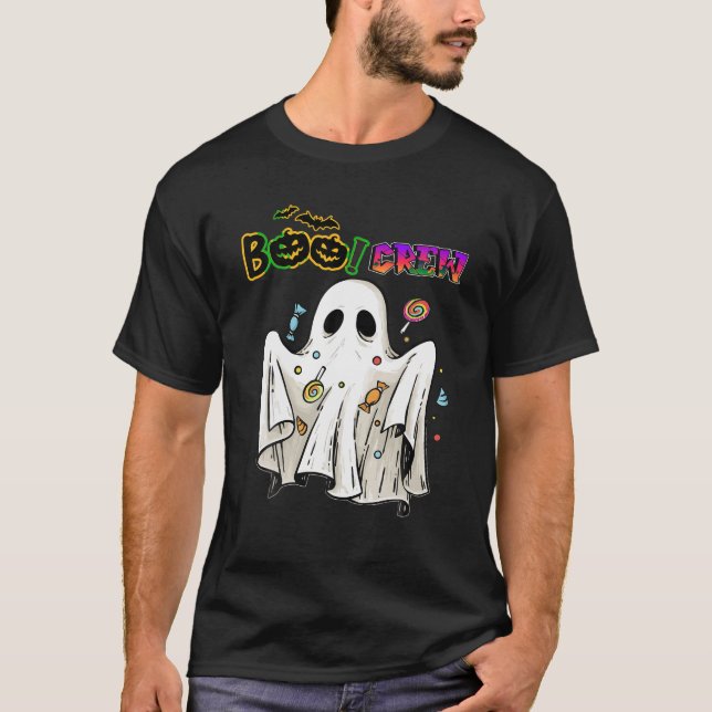 Hübscher Hals zwischen boo Crew Groovy Ghost Kürbi T-Shirt (Vorderseite)