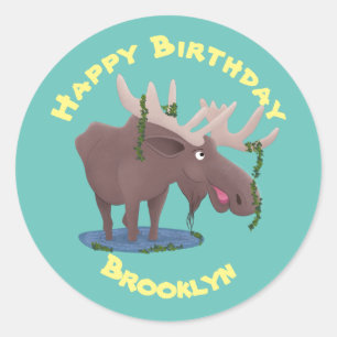 Hübscher Happy Elose Cartoon Illustration Classic  Runder Aufkleber