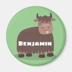 Hübscher Happy Yak fressend Gras Cartoon Magnet