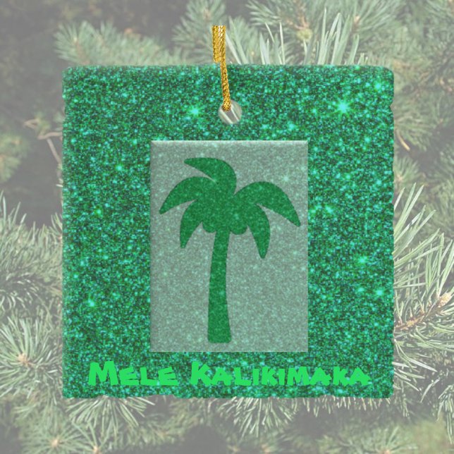 Hübscher hawaiianischer Glitzer Weihnachtsbaum Keramikornament (Von Creator hochgeladen)