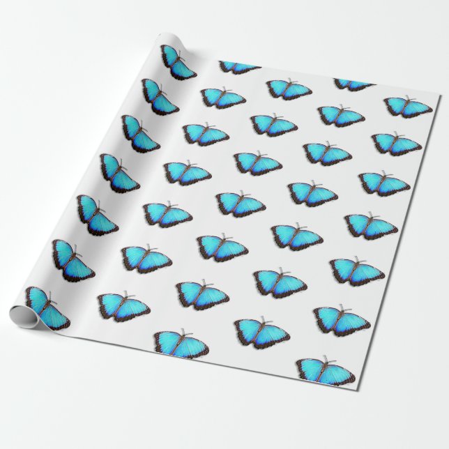 Hübscher, hellblauer Butterfly-Geschenkwrap Geschenkpapier (Ungerollt)