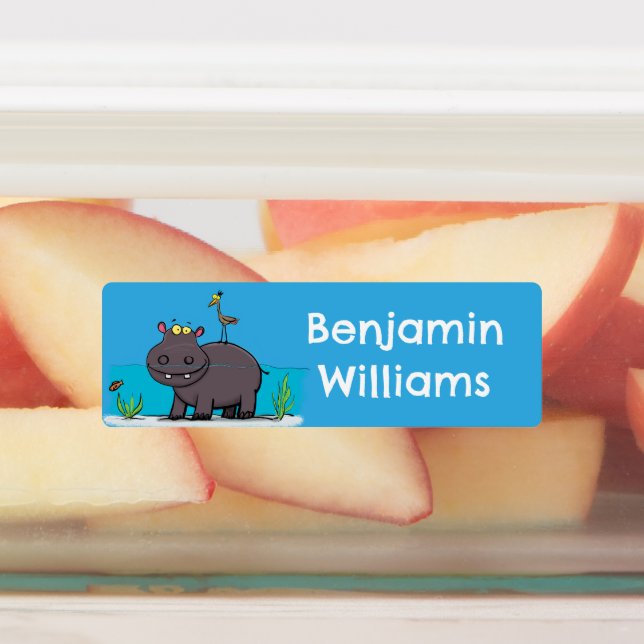 Hübscher Hippopotamus mit Cartoon personalisiert Etiketten (Befestigt)
