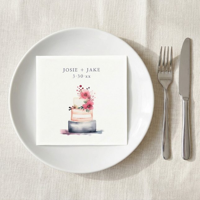 Hübscher Hochzeitskuchen Serviette (Pretty watercolor wedding cake napkins.)