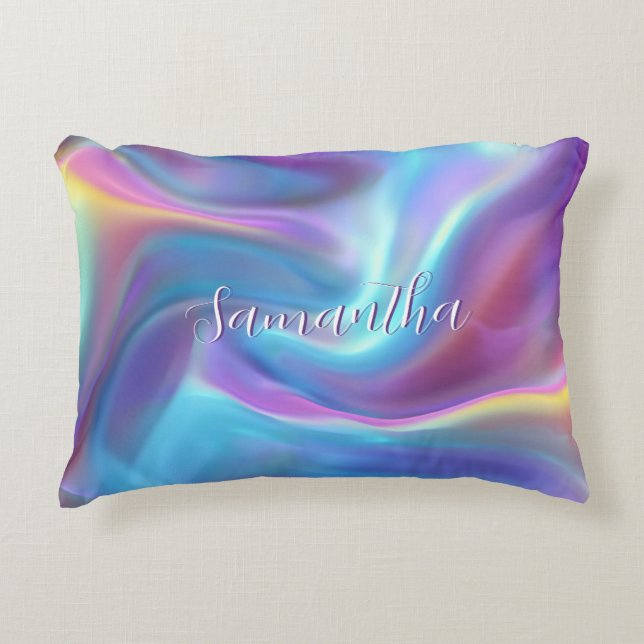 Hübscher holografischer Iridesskriptname Dekokissen (Vorderseite)