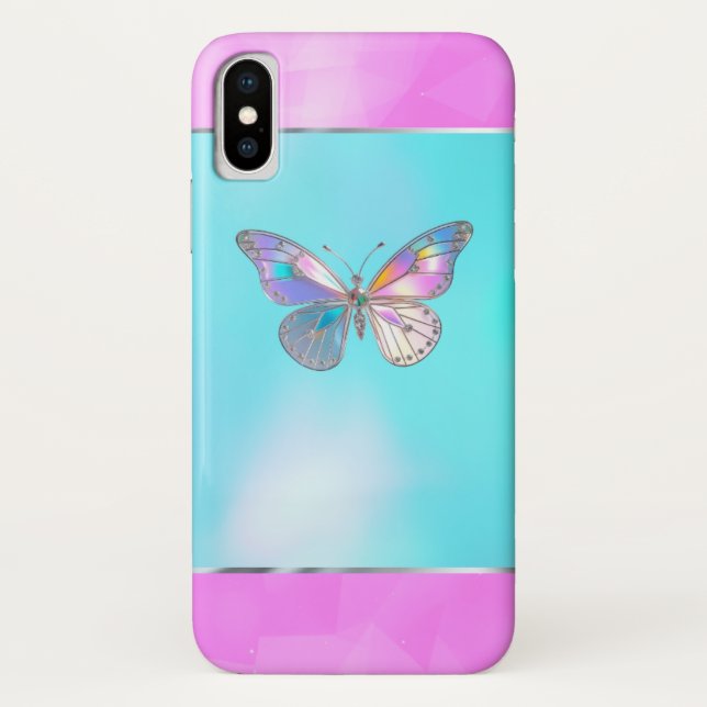 Hübscher Holografischer Silver Butterfly iPhone X  Case-Mate iPhone Hülle (Rückseite)