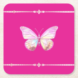 Hübscher Holographic Diamond Butterfly Paper Unter Rechteckiger Pappuntersetzer