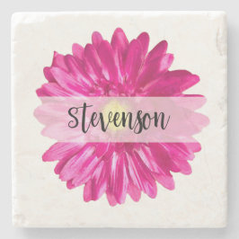 Hübscher Hot Pink Daisy Individuelle Name Steinuntersetzer