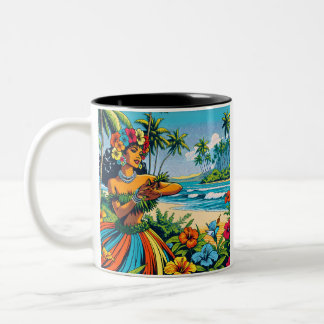Hübscher Hula Dancer auf den Hawaiianischen Inseln Zweifarbige Tasse