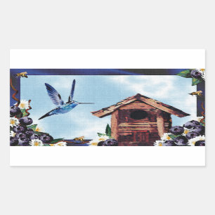 Hübscher Hummingbird, Birdhouse und Blueberries Rechteckiger Aufkleber