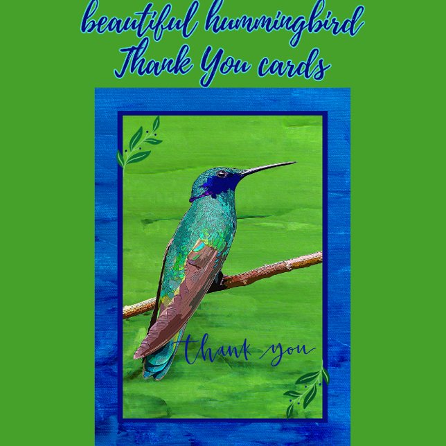 Hübscher Hummingbird Gerahmt in Grün und Blau Dankeskarte (Von Creator hochgeladen)