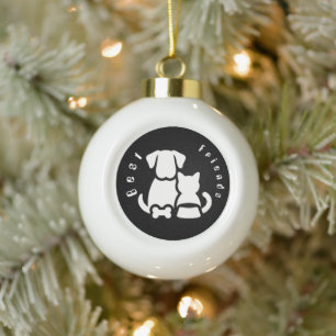 Hübscher Hund und Katze beste Freunde Silhouette K Keramik Kugel-Ornament