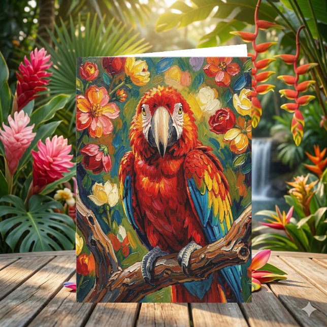 Hübscher Impasto Ara Papagei | Ich denke an Dich Karte (Von Creator hochgeladen)