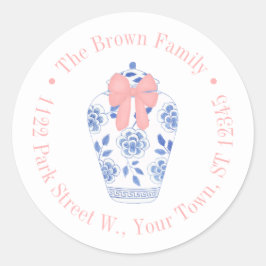 Hübscher Ingwer Jar mit rosa Rücksendeadresse Runder Aufkleber