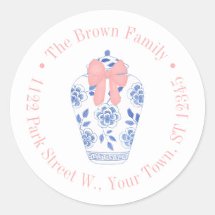 Hübscher Ingwer Jar mit rosa Rücksendeadresse Runder Aufkleber