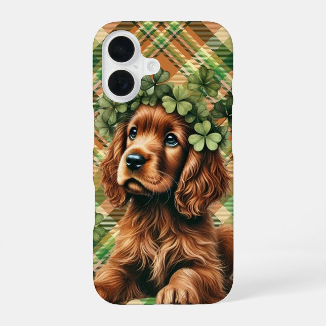 HÜBSCHER IRISH SETTER HUNDE MIT KLEEBLÄTTERN iPhone 16 HÜLLE (Rückseite)